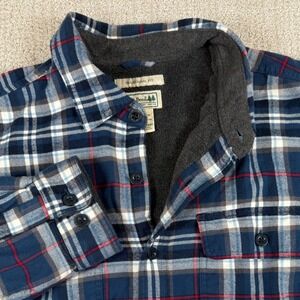 LL Bean Men Large Blue Plaid Fleece Lined Traditional Fit Flannel Shacket 298189